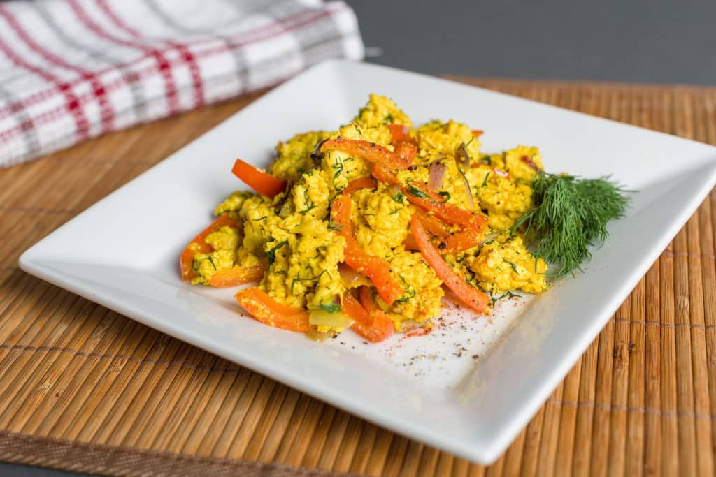 Cheesy plant based tofu scramble