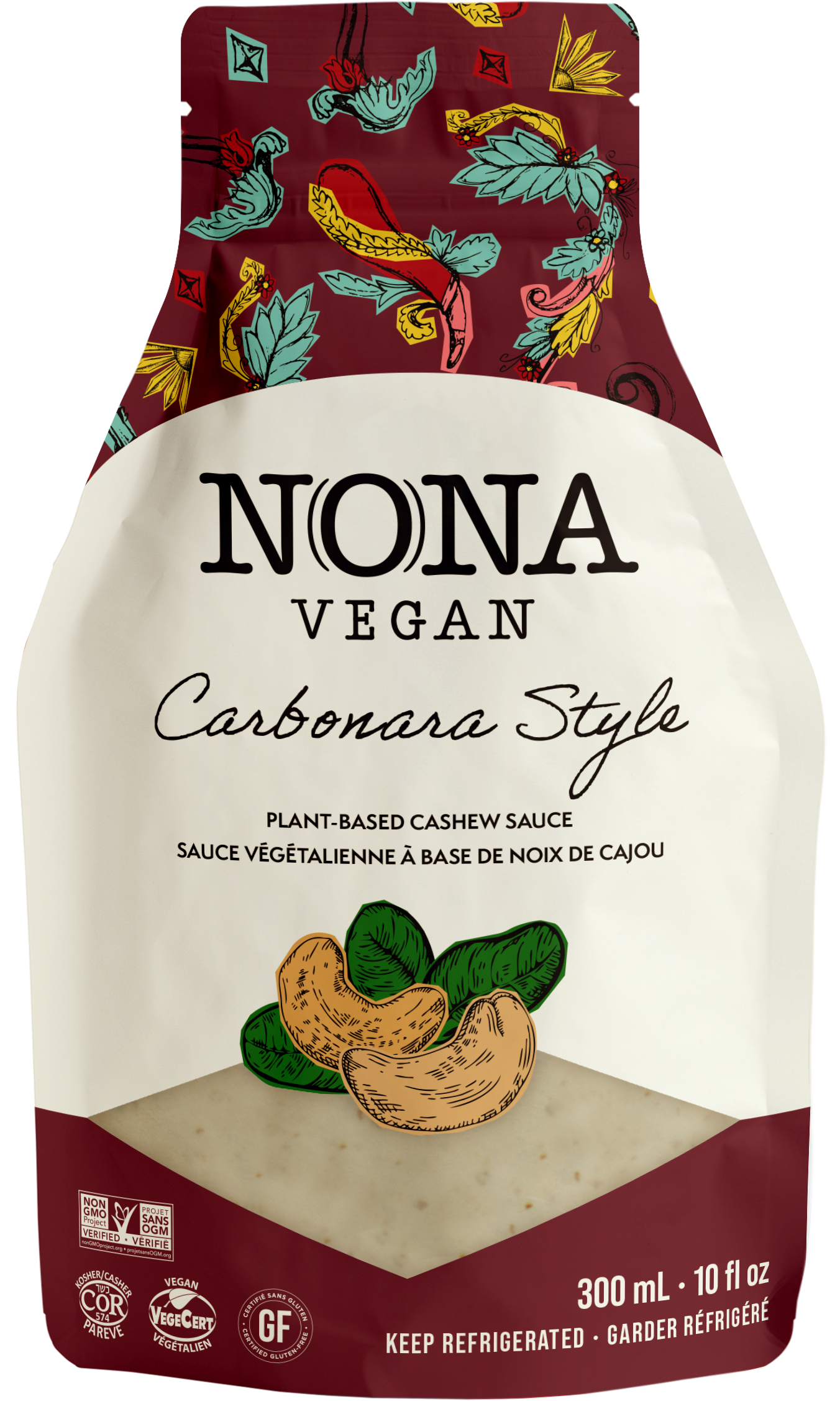 NONA Vegan Carbonara-Style Sauce burgundy pouch